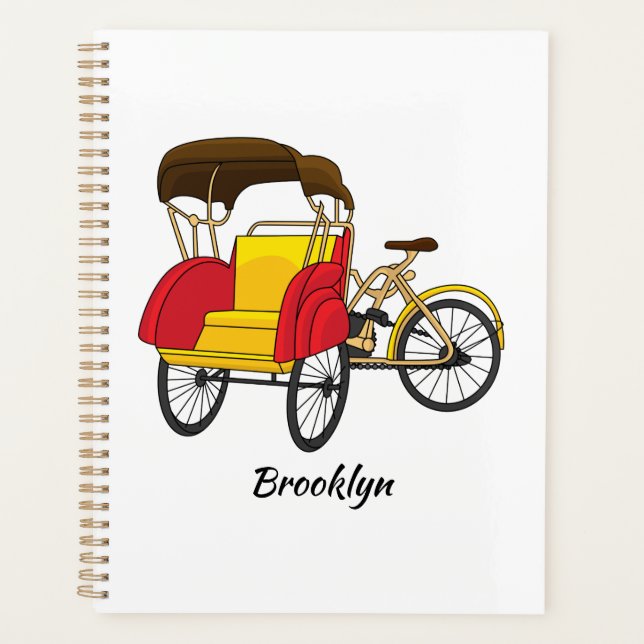 Pedicab rickshaw cartoon illustration planner (Front)