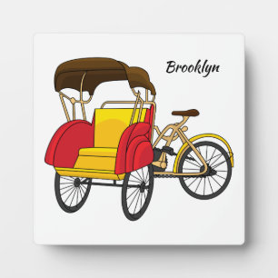 Pedicab rickshaw cartoon illustration plaque