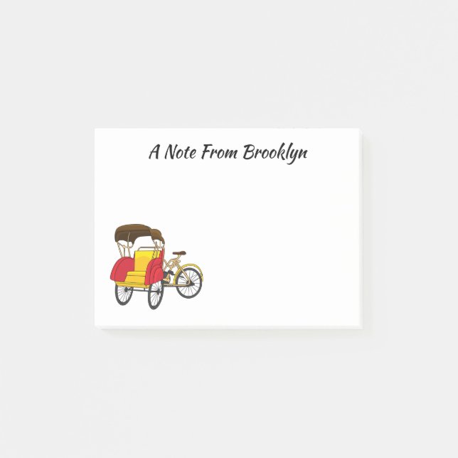 Pedicab rickshaw cartoon illustration  post-it notes (Front)
