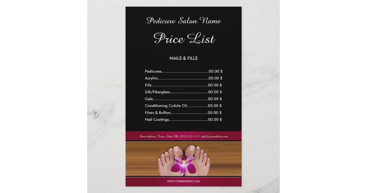Pedicure Nail Salon Price List Black Pink Flyer | Zazzle.co.uk