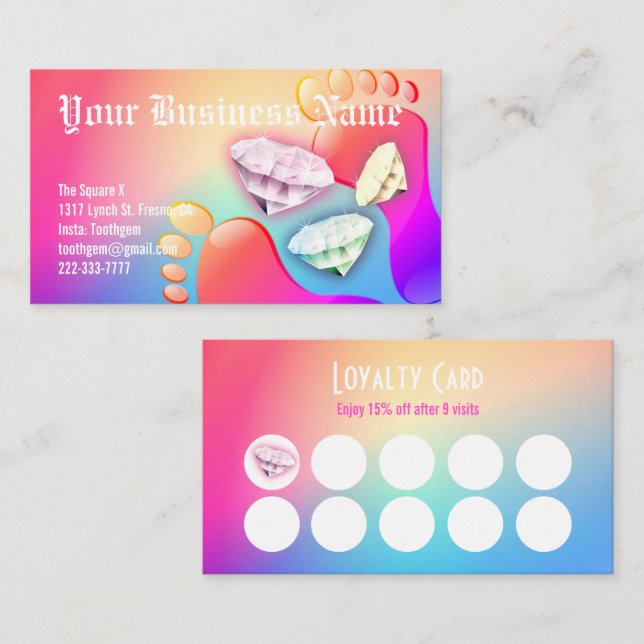 Pedicure rhinestone Custom Loyalty Punch Business Business Card (Front/Back)