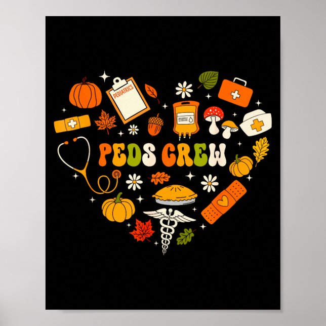 Peds Crew Nurse Fall Heart Pediatric Pumpkin Thank Poster (Front)