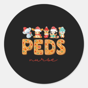 Peds Nurse Gingerbread Christmas Pediatric Nurse H Classic Round Sticker
