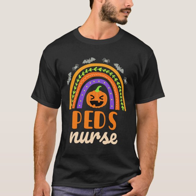 Peds Nurse Halloween Rainbow Paediatrics Nursing T-Shirt (Front)