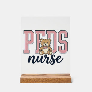 Peds Nurse Teddy Bear Vintage Shirt Design_1 Acrylic Sign