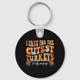 Peds Nurse Thanksgiving Cutest Turkeys Retro Fall  Key Ring