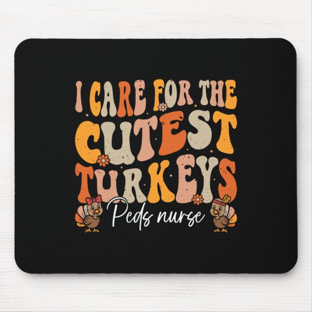 Peds Nurse Thanksgiving Cutest Turkeys Retro Fall  Mouse Mat (Front)