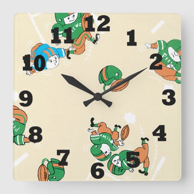Pee Wee Football Square Wall Clock (Front)