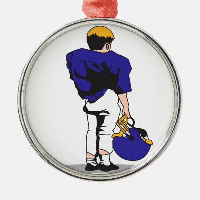 pee wee kids football player blue metal tree decoration (Front)