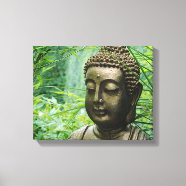 Peeaceful Buddha Statue in a Leafy Green Forest Canvas Print (Front)