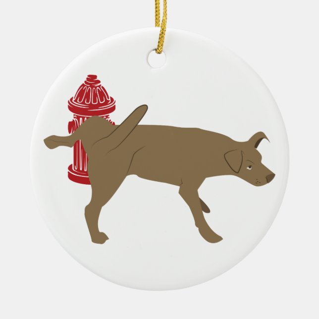 Peeing Dog Ceramic Tree Decoration (Front)