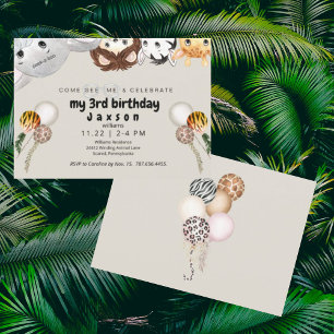 Peek-a-boo Animal Balloon Boy Birthday Party Invitation