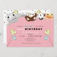 Peek-a-boo Animal Girl's Birthday Party Invitation
