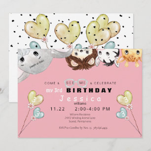 Peek-a-boo Animal Girl's Birthday Party Invitation