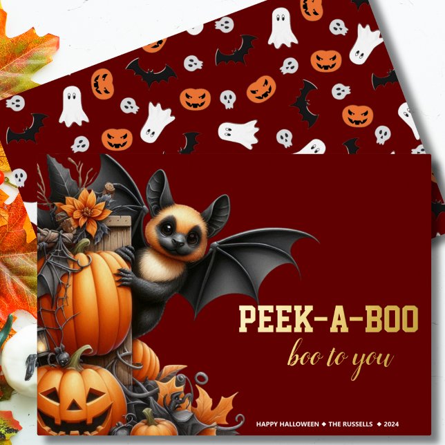 Peek-a-Boo Bat Halloween Foil Holiday Card (Creator Uploaded)