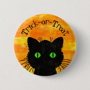 Peek-A-Boo Black Cat Orange Trick-or-Treat 6 Cm Round Badge