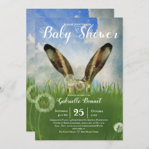 Peek a Boo Bunny   Blue Sky & Clouds Invitation