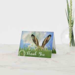 Peek a Boo Bunny Blue Sky & Clouds Thank You Card