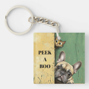 Peek A Boo Cat Dog Key Ring