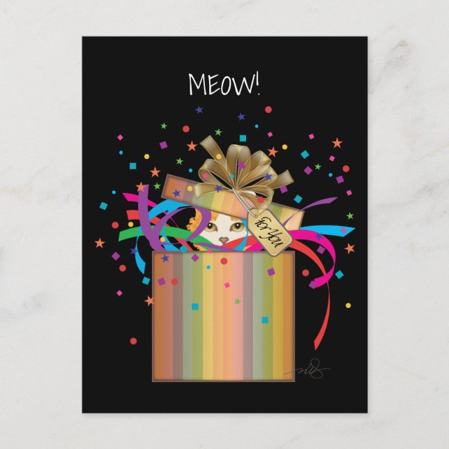 Peek-a-Boo Cat In a Box Invitation Postcard (Front)