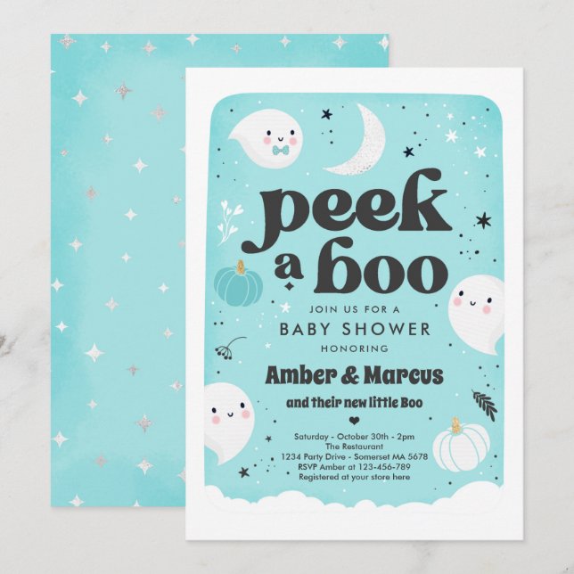 Peek A Boo Cute Mint Ghost Baby Shower Invitation (Front/Back)