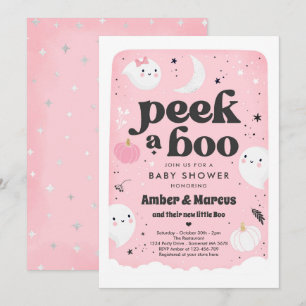 Peek A Boo Cute Pink Ghost Baby Shower Invitation