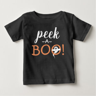 Peek a Boo Cute Spooky Ghost Funny Halloween Quote Baby T-Shirt