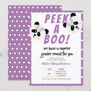 Peek-A-Boo Gender Reveal Panda Bear Purple Baby Invitation