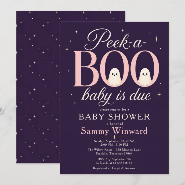 Peek-a-Boo Ghost Baby Shower Invitation (Front/Back)