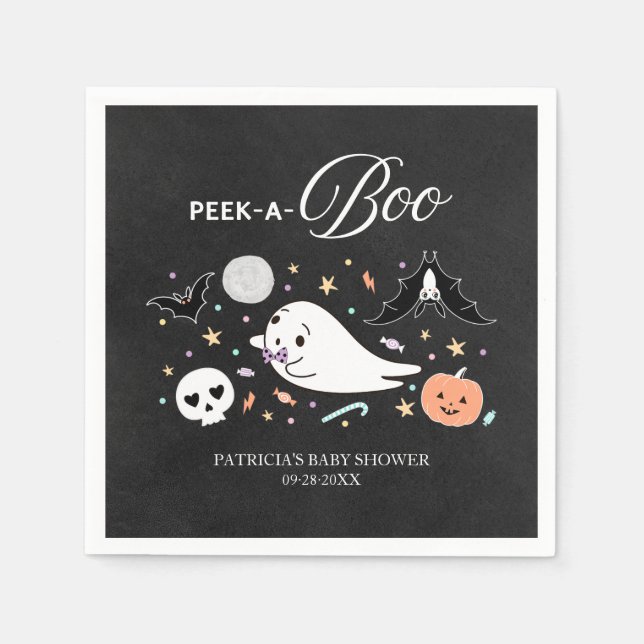 Peek-A-Boo Ghost Halloween Boy Baby Shower Napkin (Front)
