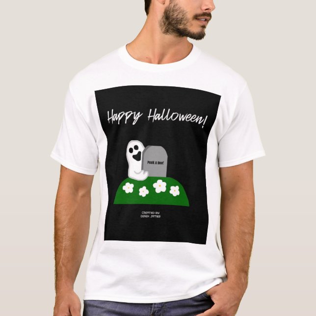 Peek A boo Ghost Men's White Basic T Shirt (Front)