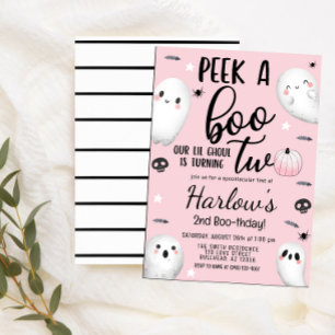 Peek a Boo Ghost Pastel Pink Halloween Birthday  Invitation