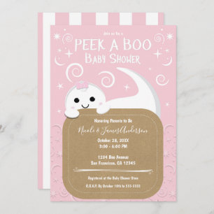 Peek a BOO Ghost Pink Halloween Baby Shower Invitation