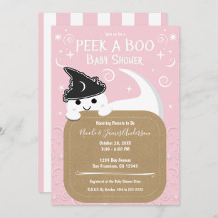 Peek a BOO Ghost Witch Pink Halloween Baby Shower Invitation