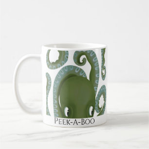 Peek-A-Boo Green Octopus Personalised Name Kids Coffee Mug