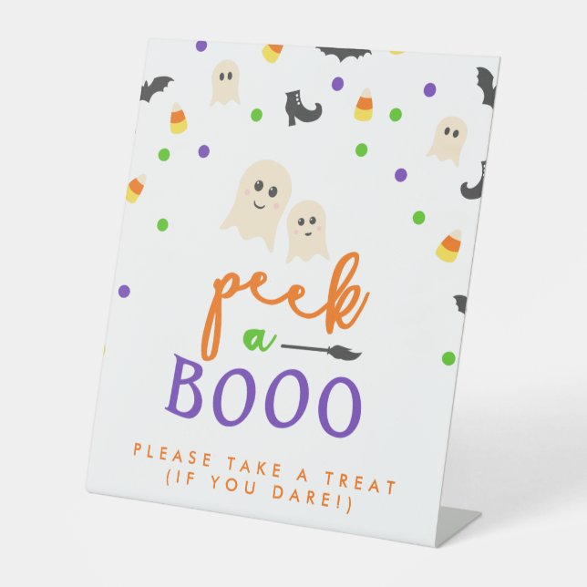 Peek a Boo Halloween Baby Shower Pedestal Sign (Front)