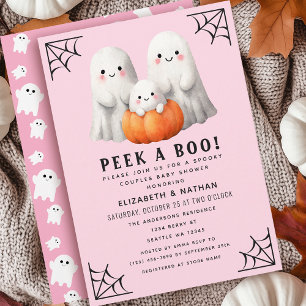 Peek A Boo Halloween Couples Girl Baby Shower Invitation