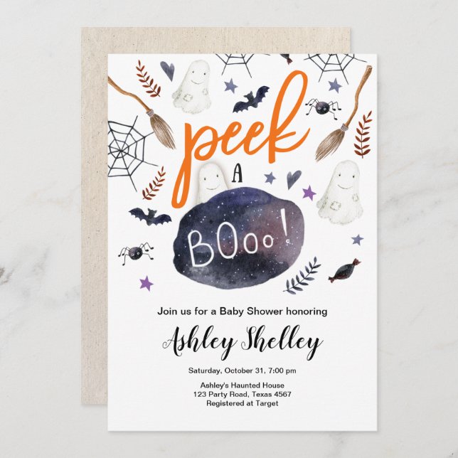 Peek a Boo Halloween Gender Neutral Baby Shower Invitation (Front/Back)