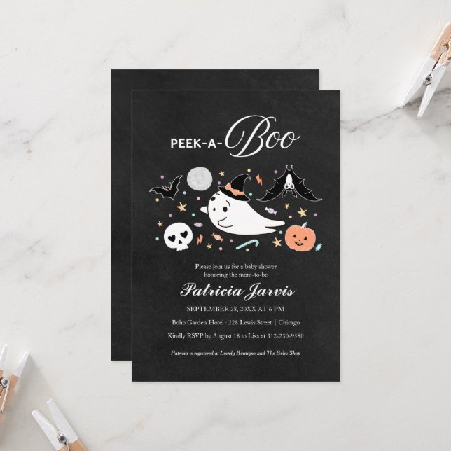 Peek-A-Boo Halloween Girl Baby Shower Invitation (Front/Back In Situ)