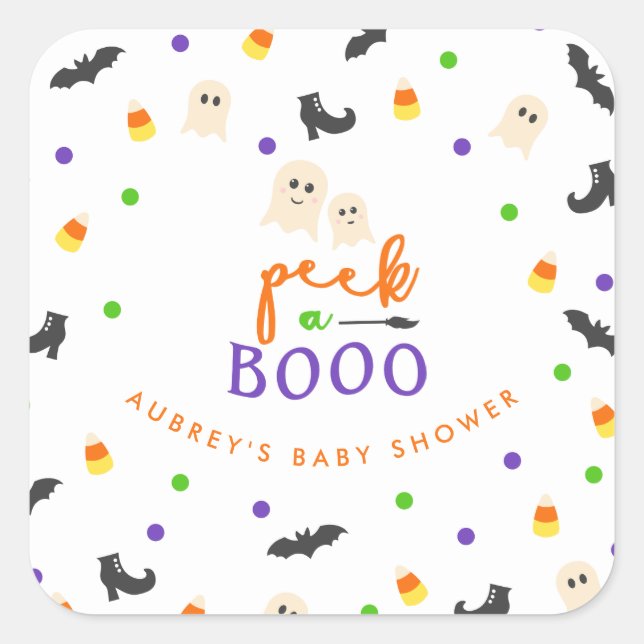 Peek a Boo Halloween themed Baby shower Square Sticker (Front)