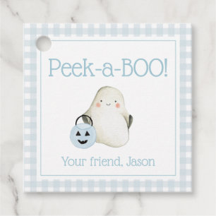 Peek-a-BOO Halloween Trick or Treat Kids Blue Favour Tags