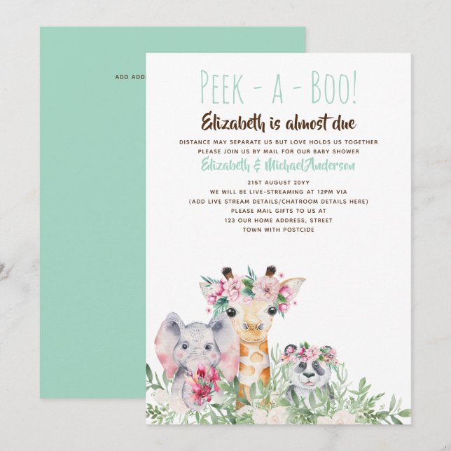 Peek-a-Boo Jungle Safari Wild Animals Baby Shower Invitation (Front/Back)