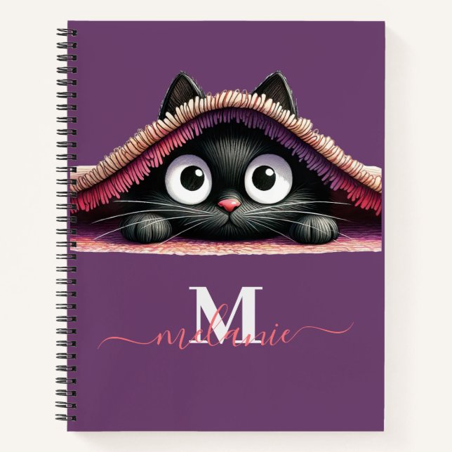Peek-a-Boo Kitten Script Name Monogram Notebook (Front)