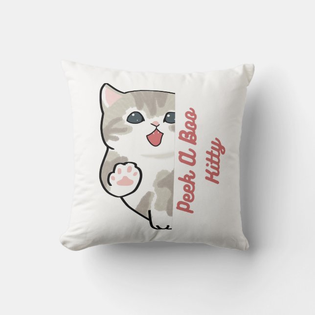 "Peek A Boo Kitty Cute Cat Throw Pillow" Cushion (Front)