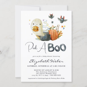 Peek-A-Boo   Little Ghost Halloween Baby Shower Invitation