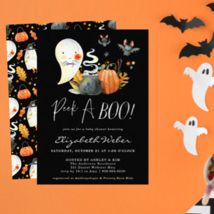 Peek-A-Boo   Little Ghost Halloween Baby Shower Invitation