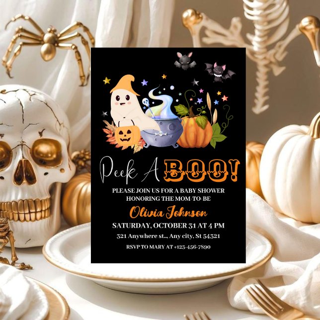 Peek-A-Boo | Little Ghost Halloween Baby Shower  Invitation (Creator Uploaded)