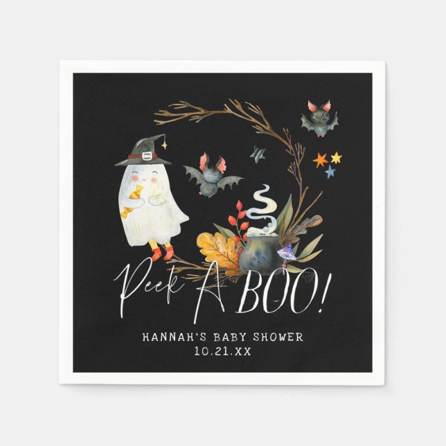 Peek-A-Boo | Little Ghost Halloween Baby Shower Napkin (Front)