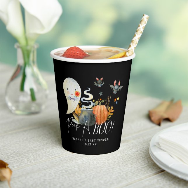 Peek-A-Boo | Little Ghost Halloween Baby Shower Paper Cups (Insitu)