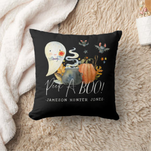 Peek-A-Boo   Monogram Little Ghost Halloween Cushion